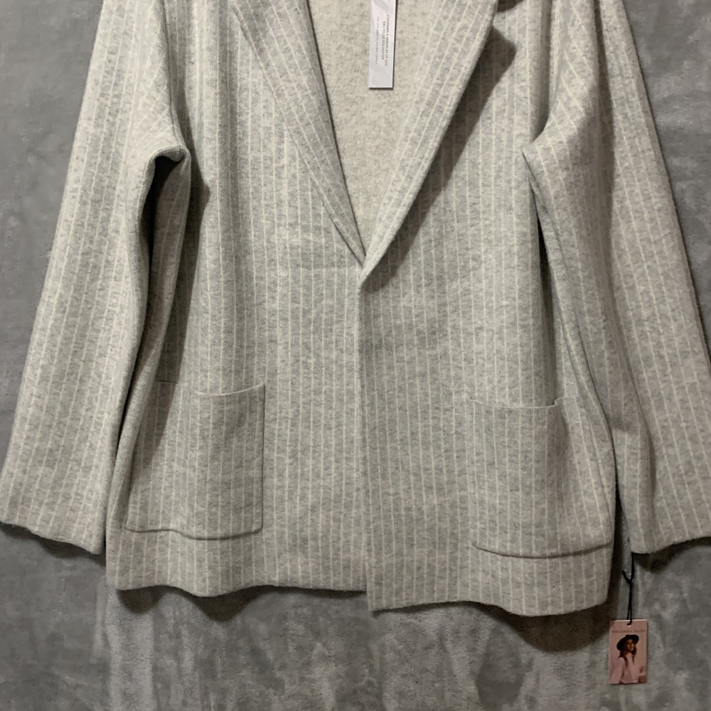 Sincerely Jules Women's XL Striped Open Front Blazer Sweater Jacket Gray White - Picture 4 of 16